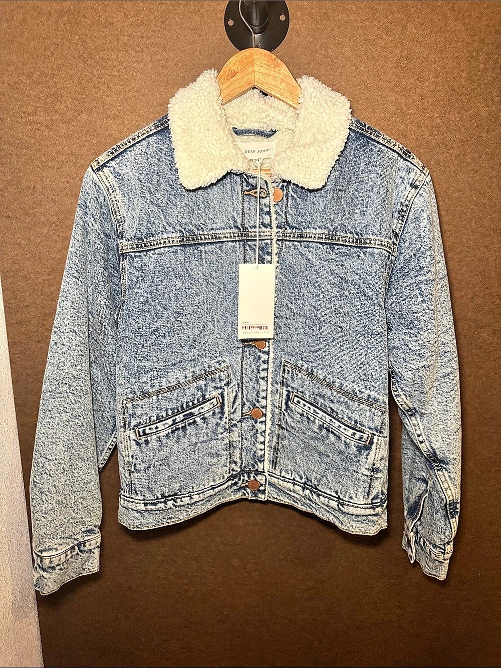 Dear John Sherpa-Lined Denim Jacket in Blue & White NWT